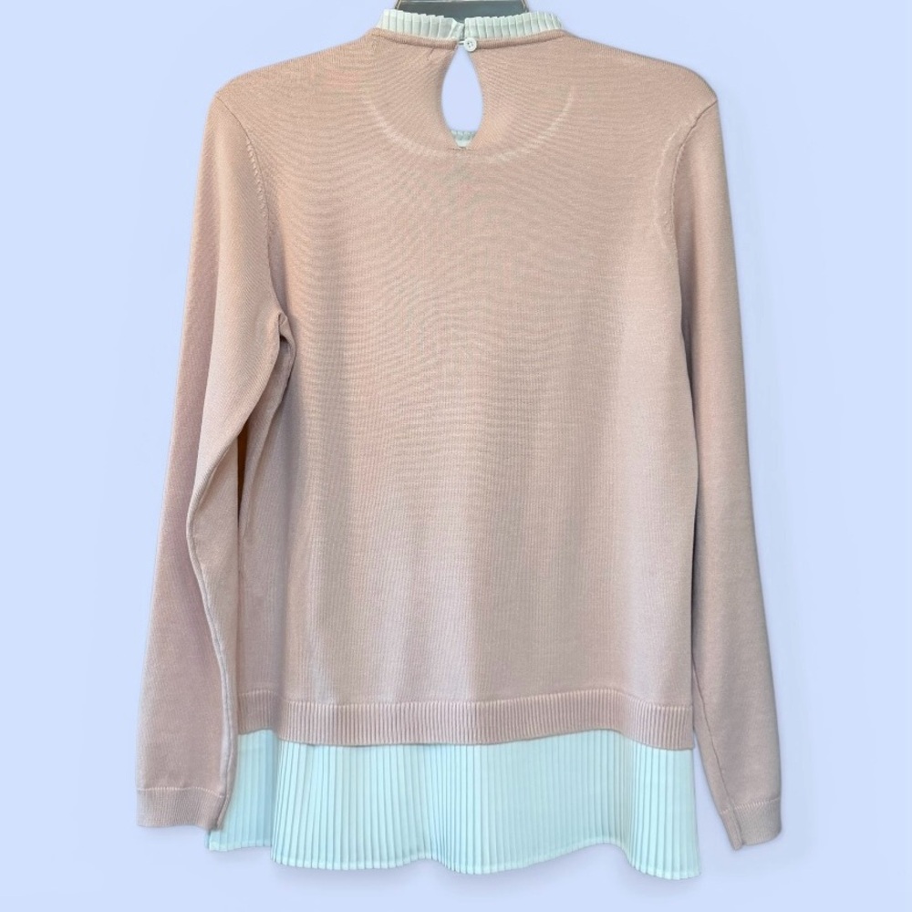 Adrianna Papell Twofer Sweater Top Pleated Trim Pink White - Picture 13 of 13